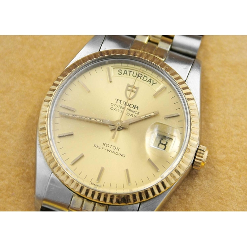 110 - TUDOR - An Oyster Prince Date-Day gold and stainless steel gentleman's wristwatch. Reference no. 946... 