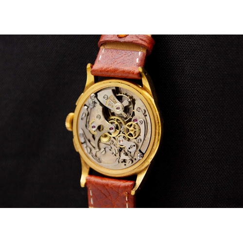 128 - SULTANA - A chronograph gold-plated gentleman's manual wind wristwatch. The signed silvered dial wit... 