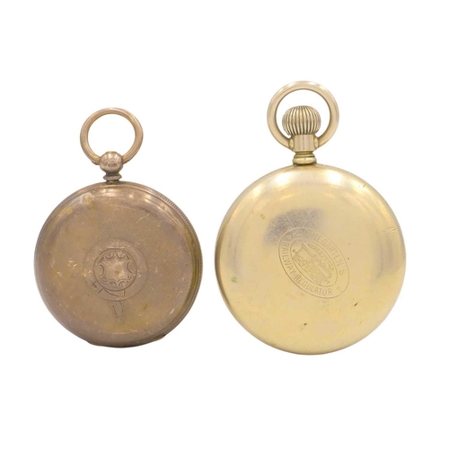 159 - A silver cased key wind pocket watch and a nickel cased railway pocket watch. The silver lever pocke... 