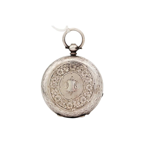 16 - A selection of three silver-cased key wind cylinder fob pocket watches. Each with engraved cases. Ea... 