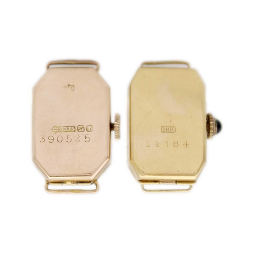 173 - Two gold-cased lady's Art Deco manual wind cocktail wristwatches. One is in an 18ct black and white ... 