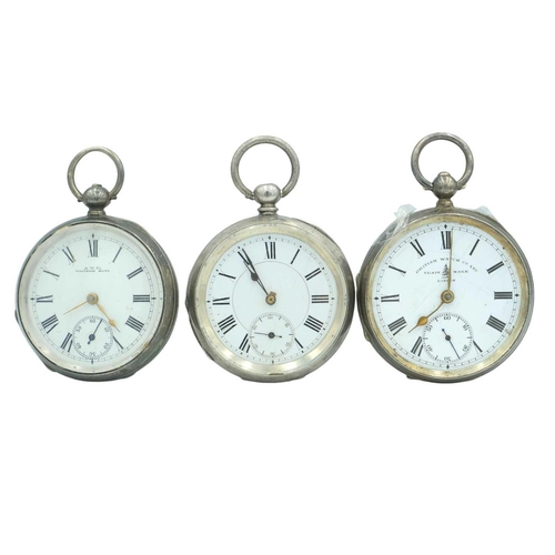 185 - A collection of six silver-cased lever pocket watches for repairs or spares. To include a J. W. Bens... 