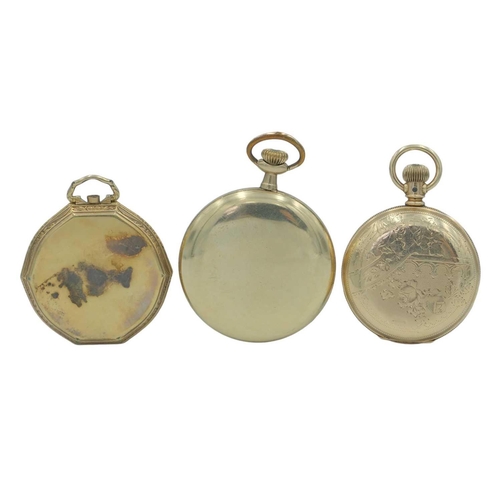 187 - A group of four American gold-plated crown wind pocket watches for repair or spares. To include a Wa... 