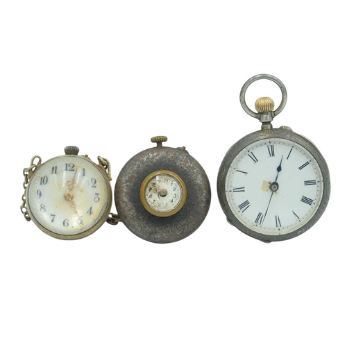 188 - A selection of pocket watches for repairs or spares. Including a gun metal button hole watch, three ... 