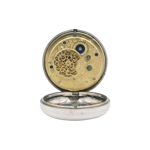 19 - A George III silver pair cased fusee pocket watch. The enamel dial with black Roman numerals, unsign... 