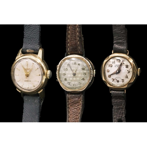 190 - A selection of three lady's manual wind wristwatches, two with a 9ct case. To include a 9ct Lanco 15... 