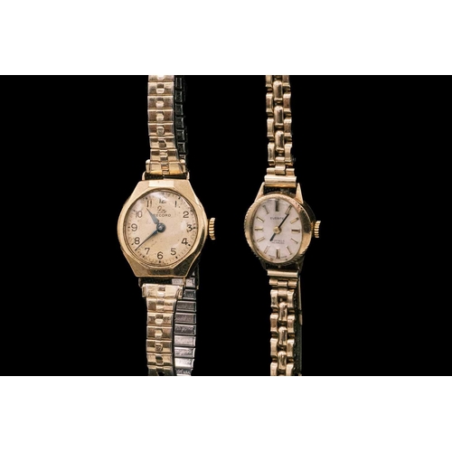 191 - Two lady's 9ct cased manual wind wristwatches. One is by Record, with 15 jewel signed movement, gene... 