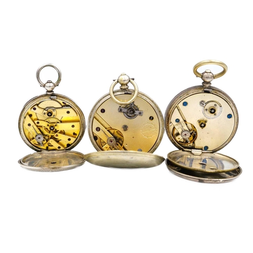 200 - A selection of three silver cased key wind pocket watches. One is a fob with cylinder movement, engr... 