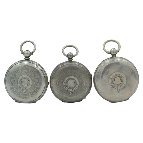 201 - Three silver-cased key wind lever pocket watches. One is signed on the dial 'KAY'S FAMOUS LEVER', si... 