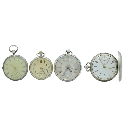 202 - Two silver-cased key wind pocket watches and a Roamer nickel cased crown wind pocket watch. One by W... 