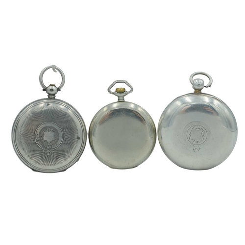 202 - Two silver-cased key wind pocket watches and a Roamer nickel cased crown wind pocket watch. One by W... 