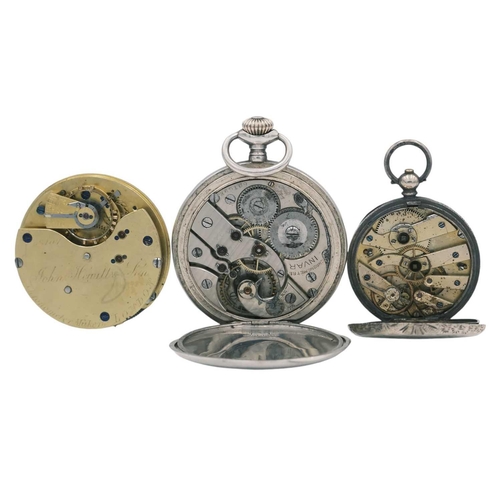 215 - Two 0.935 silver cased pocket watches and a lever movement signed John Hewitt & Son London. The full... 