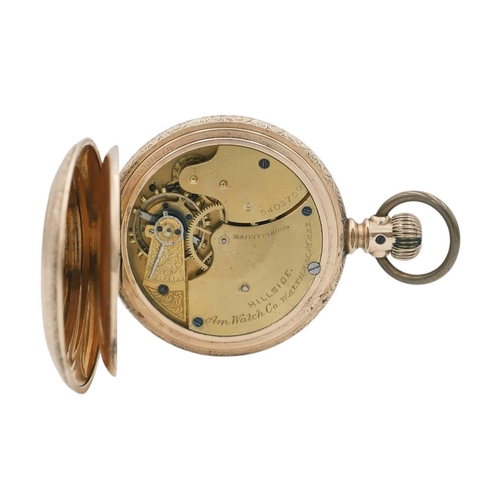 22 - WALTHAM WATCH CO. - A 'Hillside' gold-plated full hunter crown wind lever pocket watch. The signed d... 