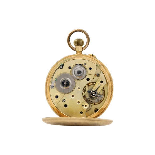 30 - WALTHAM - An 18ct cased crown wind fob pocket watch. The gilt engraved 31mm dial with black Roman nu... 