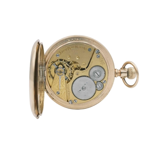 37 - ELGIN - A gold plated half hunter crown wind pocket watch. The lever movement numbered 10541558, Key... 