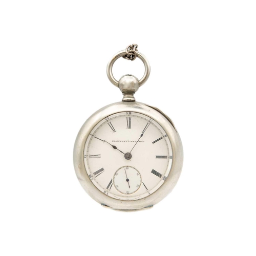 42 - An Elgin nickel cased pocket watch, a silver cased fob watch and a Railway Time Keeper nickel case. ... 