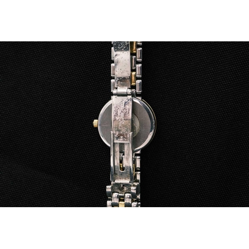 43 - OMEGA - A De Ville lady's quartz bi-colour bracelet wristwatch. The signed gilt dial with gilt appli... 