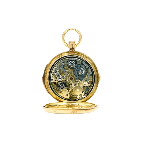 6 - A good Swiss 18ct quarter repeating crown wind chronograph lever full hunter pocket watch. The white... 