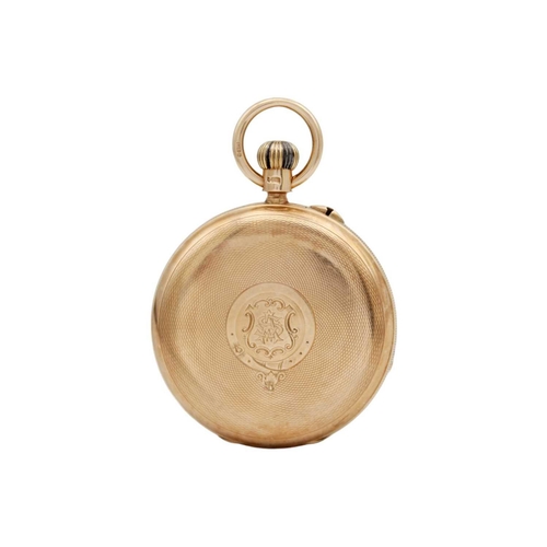 7 - J.W. BENSON - A 9ct rose gold full hunter crown wind lever pocket watch. The signed white enamel dia... 