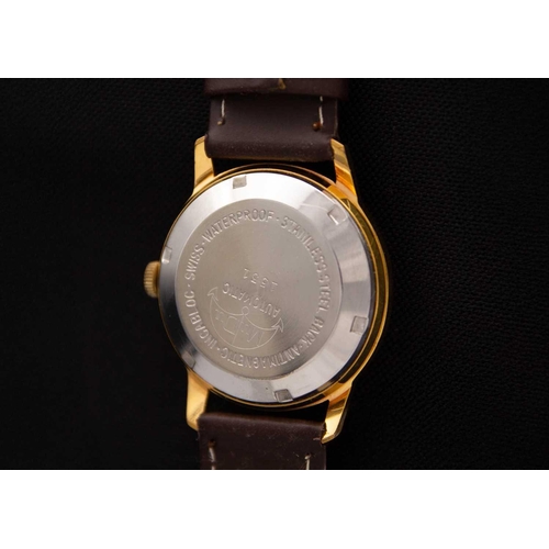 80 - MUDU - An automatic 25 jewel gold-plated gentleman's wristwatch. The silvered dial with date apertur... 