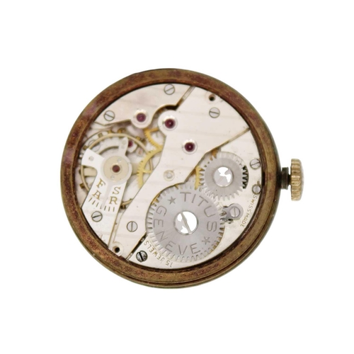 86 - TITUS - A 9ct cushion cased 1920's gentleman's manual wind wristwatch. The 26mm silvered dial with A... 