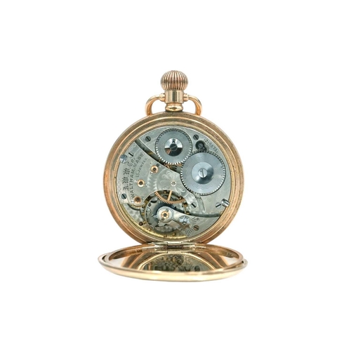 9 - A Waltham gold-plated full hunter pocket watch and an open-face pocket watch. Both crown wind, the W... 