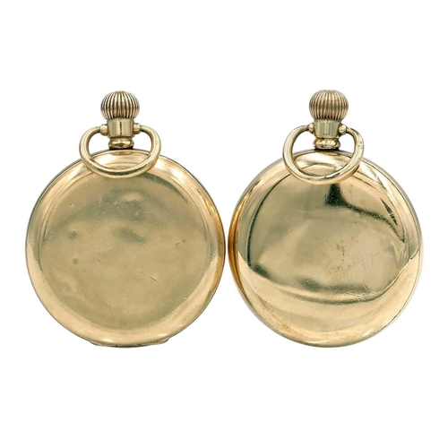 9 - A Waltham gold-plated full hunter pocket watch and an open-face pocket watch. Both crown wind, the W... 