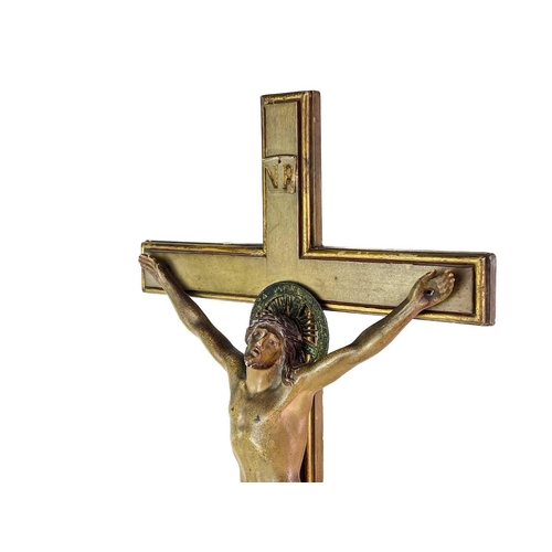 34 - A gesso and wood painted Corpus Christi. Height 58.5cm.