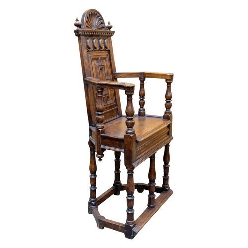 1003 - A matched pair of French Renaissance walnut caquetoire chairs. Circa 1570, the backs with arched cre... 