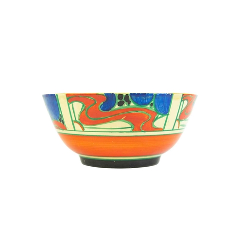 1004 - A Clarice Cliff Fantasque Sunrise pattern fruit bowl. Circa 1929, hand painted, printed Wilkinson po... 