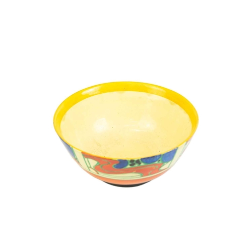 1004 - A Clarice Cliff Fantasque Sunrise pattern fruit bowl. Circa 1929, hand painted, printed Wilkinson po... 