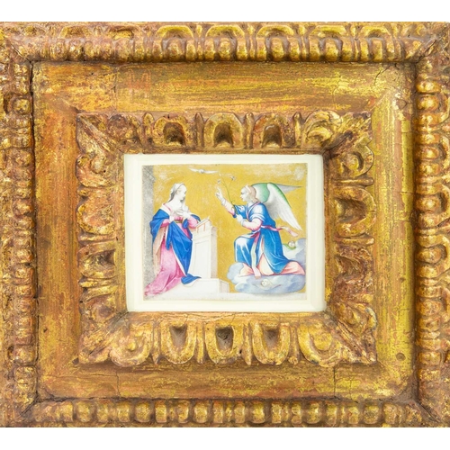 1008 - German School, Late 16th century. The Annunciation Watercolour, gouache, and gilt on vellum, 10X12cm... 