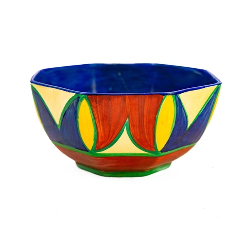 1020 - A Clarice Cliff Original Bizarre pattern octagonal bowl. Circa 1929, with multi-coloured geometric d... 