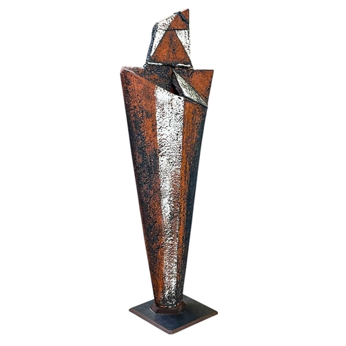 1024 - Paula Downing (1948). Warrior ceramic sculpture, on a metal base, height 67cm. Mollie & Graham met i... 