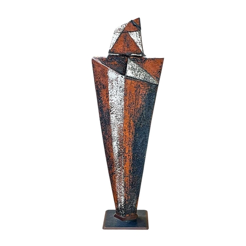 1024 - Paula Downing (1948). Warrior ceramic sculpture, on a metal base, height 67cm. Mollie & Graham met i... 