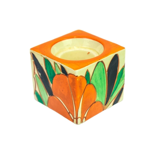 1026 - A Clarice Cliff Fantasque Gardenia pattern inkwell. Circa 1932, of cube form, shape number 458, prin... 