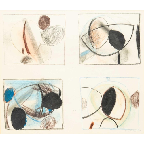 1027 - § Paul FEILER (1918-2013) Abstract drawing with shapes in four rectangles, 1963 Pastel on paper, sig... 