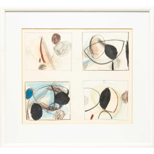 1027 - § Paul FEILER (1918-2013) Abstract drawing with shapes in four rectangles, 1963 Pastel on paper, sig... 