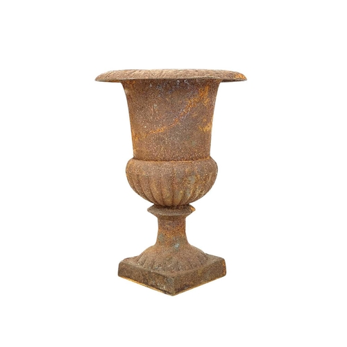 103 - A cast iron campana urn. On square base, height 24.5cm.