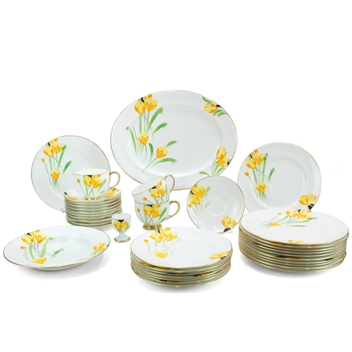 1039 - A Paragon china part breakfast service. Hand painted with a crocus design and comprising 12 plates, ... 