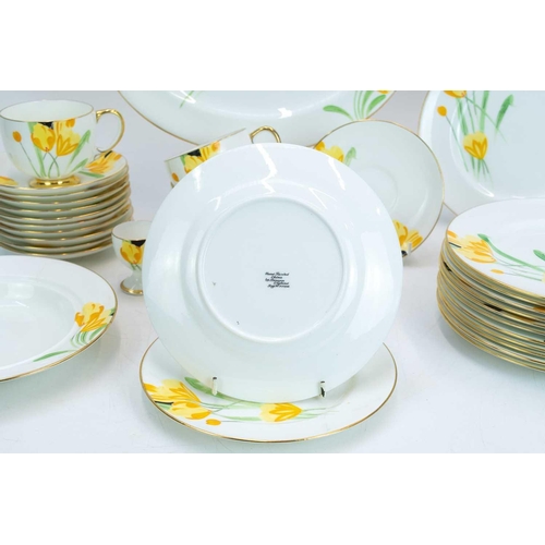 1039 - A Paragon china part breakfast service. Hand painted with a crocus design and comprising 12 plates, ... 