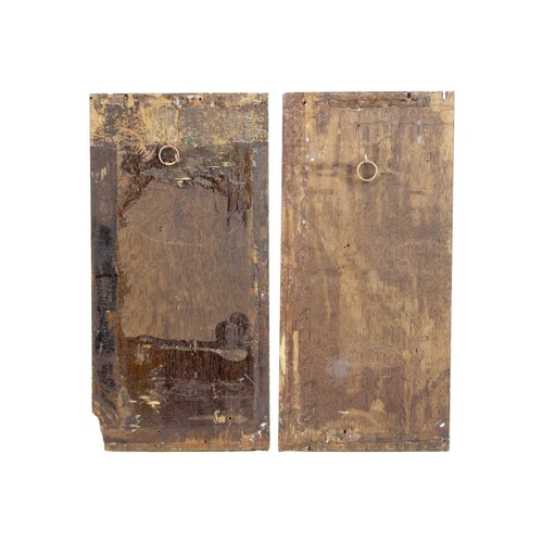 1046 - A pair of 16th century carved oak Romayne panels. Circa 1540, each with a portrait roundel within ca... 