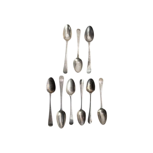 1048 - Nine assorted Georgian silver teaspoons. Mixed dates and makers, some with bright cut decoration, 11... 