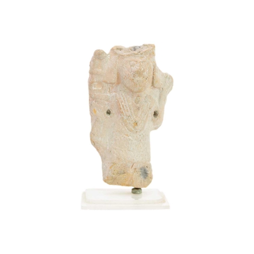 1052 - A pre-Columbian terracotta standing figure. With raised arms, height 12.5cm. Mollie & Graham met in ... 