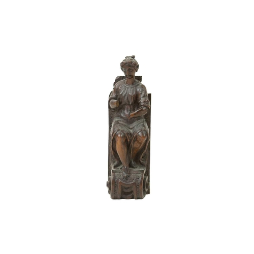 1057 - A pair of Italian walnut figures of musicians. 17th or early 18th century, one playing a lute, on vo... 