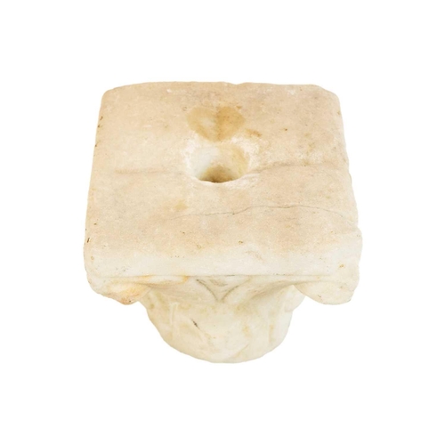 1076 - An alabaster carved column capital. With foliate scrolls and lotus decoration, height 11.5cm. Mollie... 