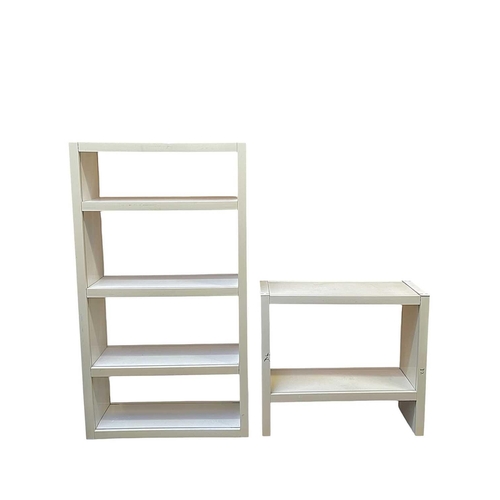 1077 - Two Artemide plastic adjustable bookcases. Italian, 1980s, the taller with three shelves, height 140... 