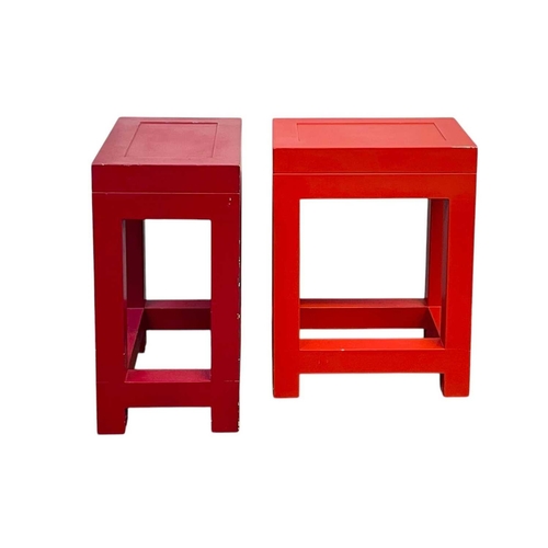 1090 - Two modern red painted occasional tables or stands. Height 51cm, width 38cm, depth 25.5cm (2). Molli... 