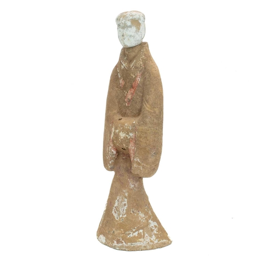 1113 - A Large Chinese funerary figure or tomb attendant. Han dynasty, with a separate head and traces of r... 