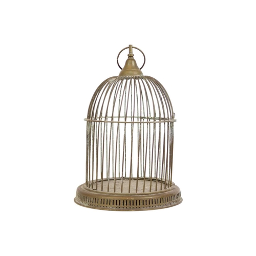 112 - A hanging brass bird cage. 20th century, of domed form, with a pierced circular base, height 35cm.